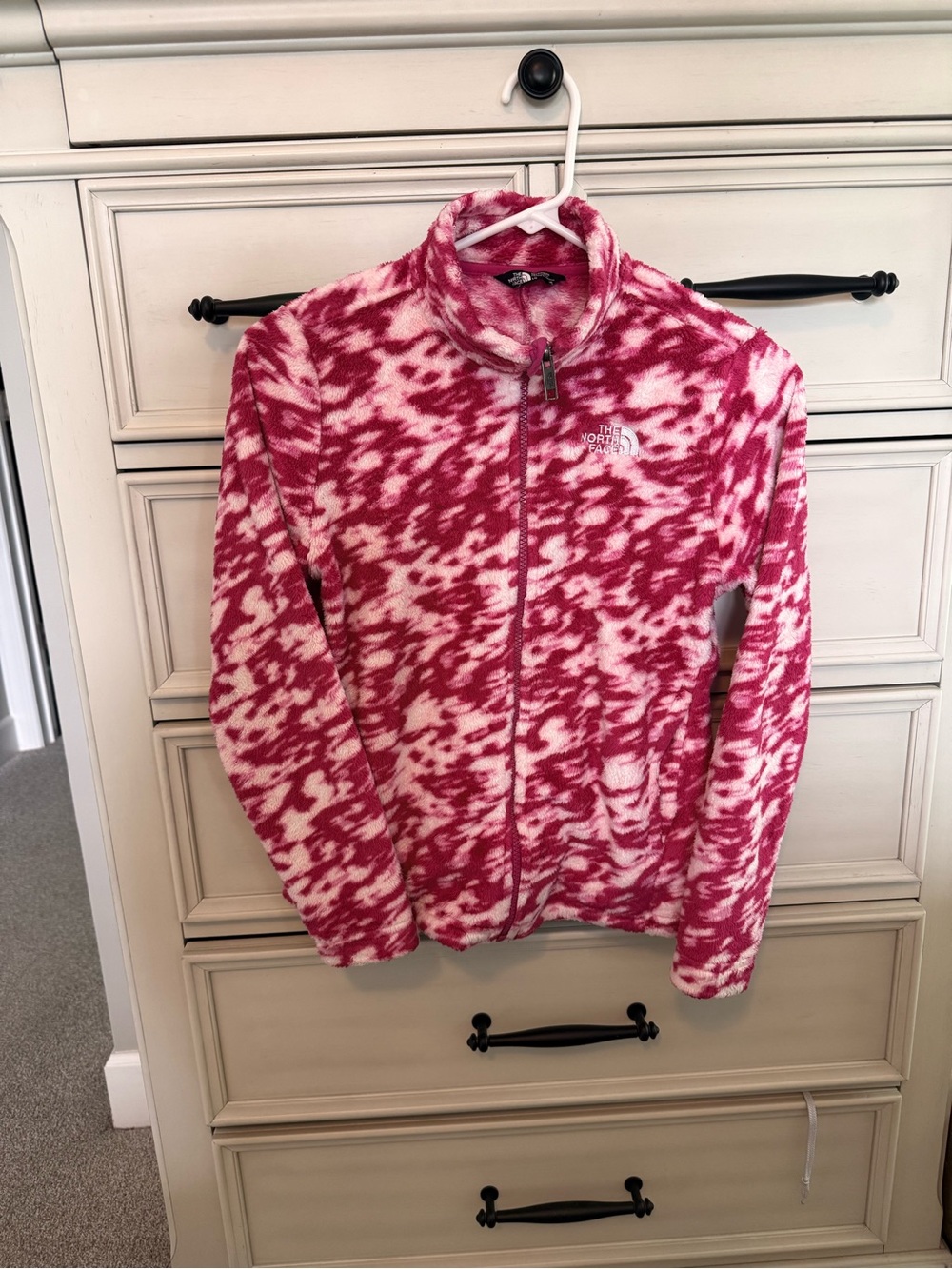 The North Face Pink & White Patterned Fleece Zip Jacket